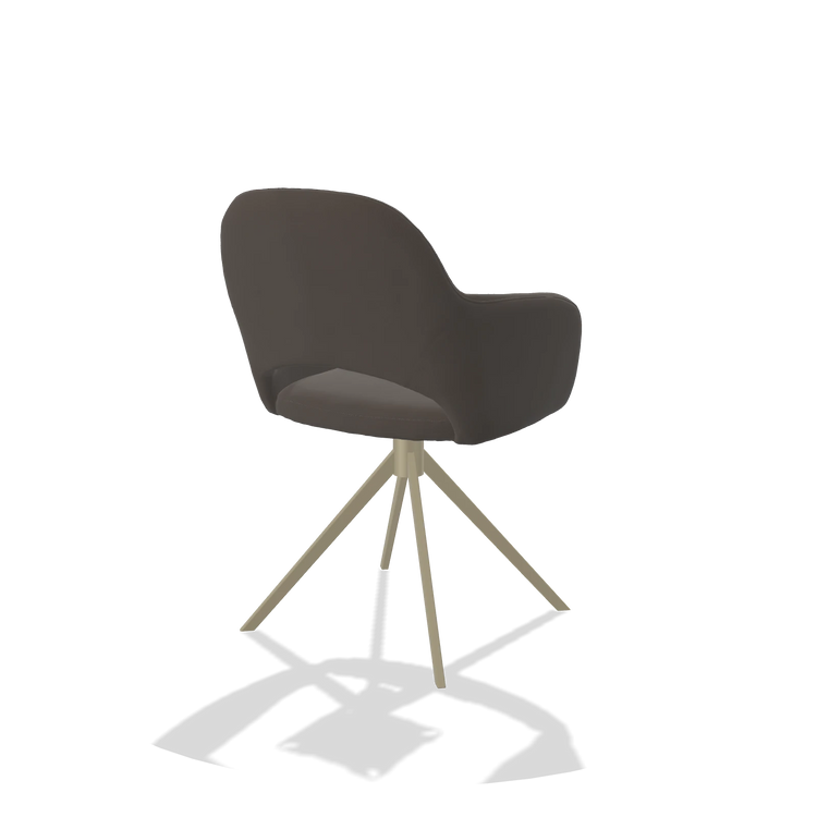 Dining Chair Julien 6585 in Leather B918 (dark grey), champagne swivel base, back angled view