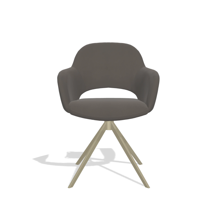 Dining Chair Julien 6585 in Leather B918 (dark grey), champagne swivel base, front view
