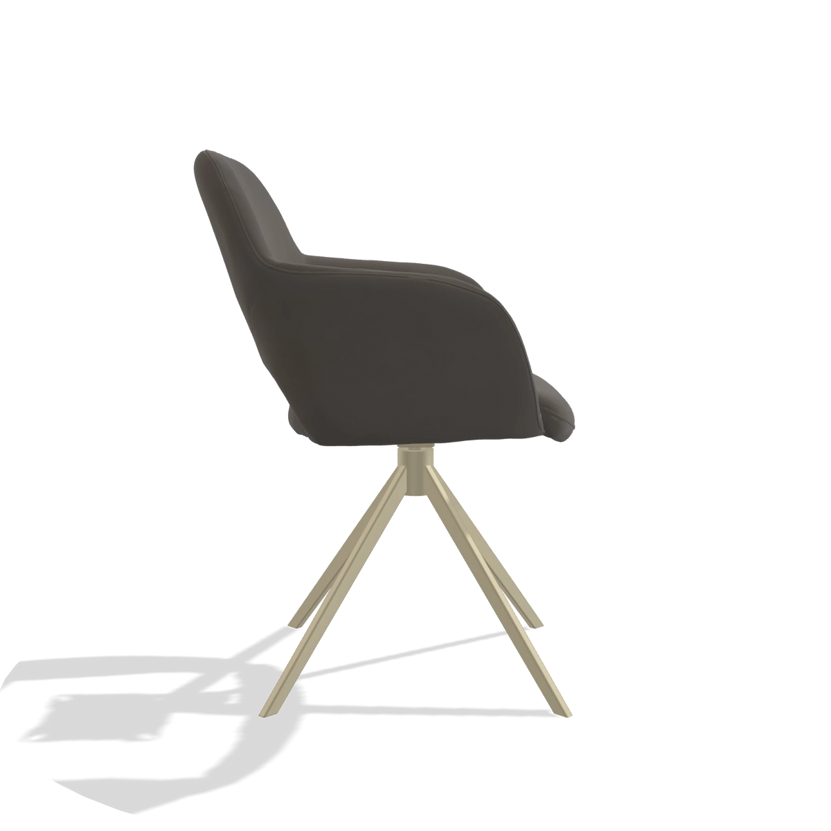 Dining Chair Julien 6585 in Leather B918 (dark grey), champagne swivel base, side view