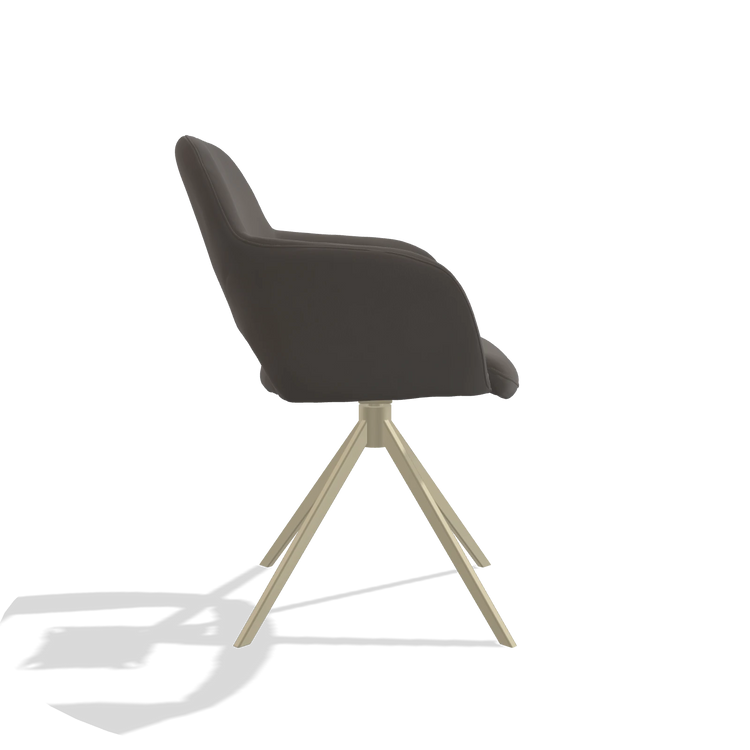Dining Chair Julien 6585 in Leather B918 (dark grey), champagne swivel base, side view