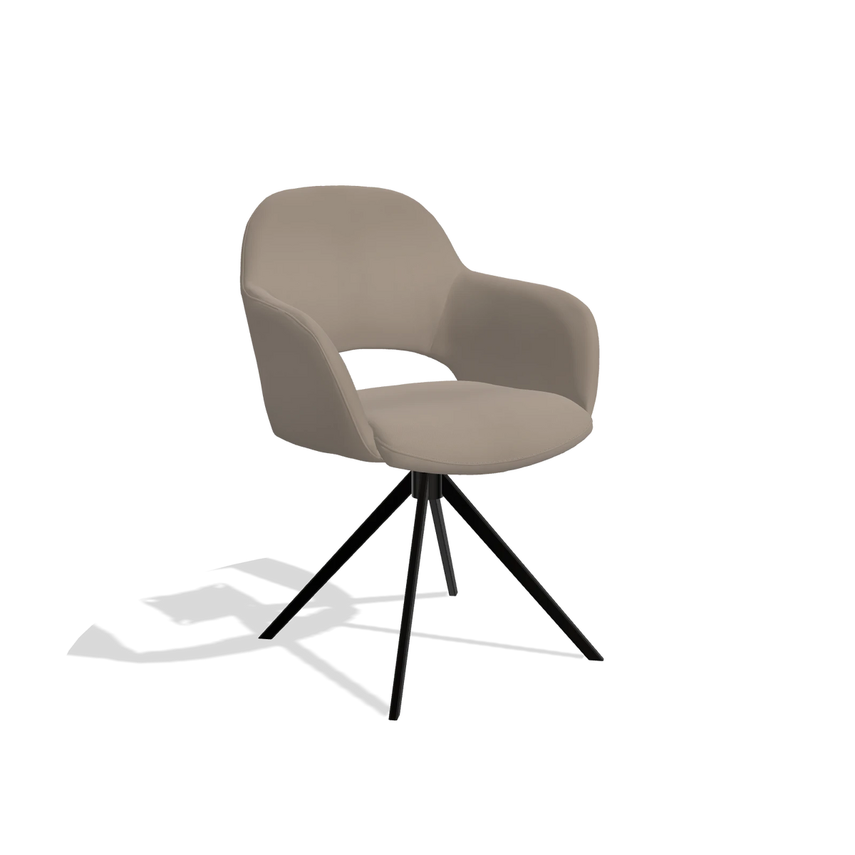 Chaise de salle à manger Julien 6585 en Cuir B942 (grège), pied pivotant en noir, vue de trois-quarts