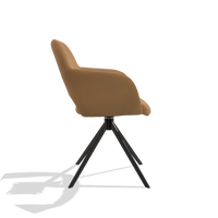 Silla de comedor Julien 6585 en Piel B947 (caramelo), base giratoria en negro, vista lateral