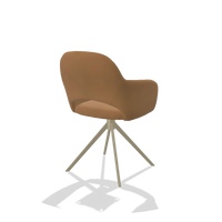 Silla de comedor Julien 6585 en Piel B947 (caramelo), base giratoria en champán, vista trasera en ángulo
