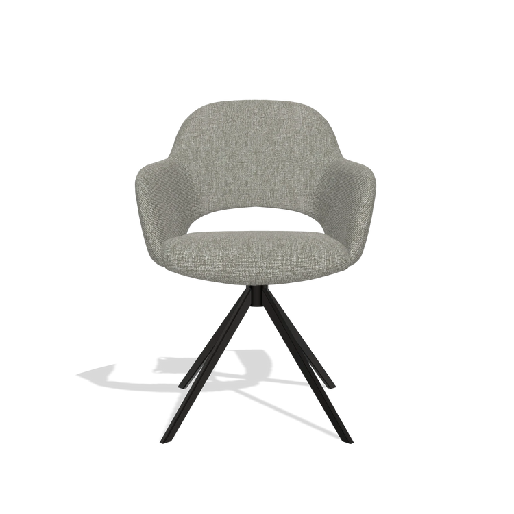 Dining Chair Julien 6585 in Lodge 01 fabric (taupe), black swivel base, front view