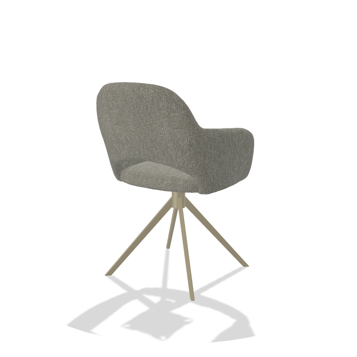 Dining Chair Julien 6585 in Lodge 01 fabric (taupe), champagne swivel base, back angled view
