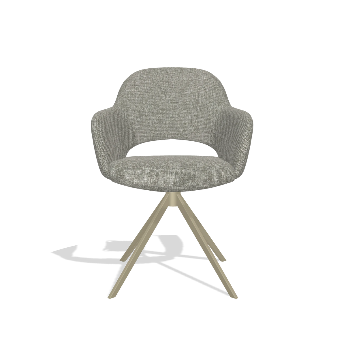 Dining Chair Julien 6585 in Lodge 01 fabric (taupe), champagne swivel base, front view