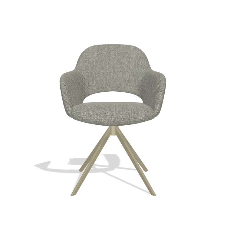 Dining Chair Julien 6585 in Lodge 01 fabric (taupe), champagne swivel base, front view