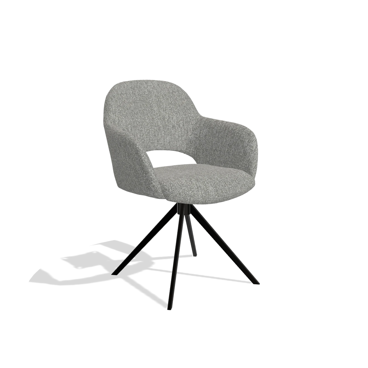 Dining Chair Julien 6585 in Lodge 40 fabric (grey), black swivel base, angled view