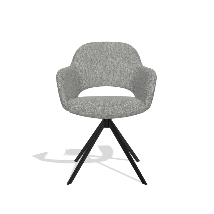 Dining Chair Julien 6585 in Lodge 40 fabric (grey), black swivel base, front view
