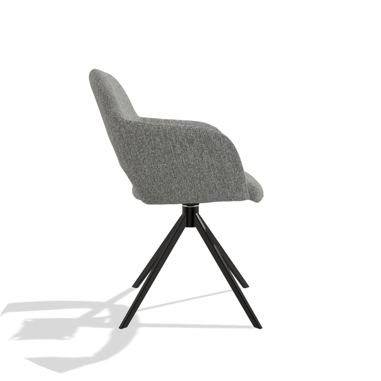 Dining Chair Julien 6585 in Lodge 40 fabric (grey), black swivel base, side view