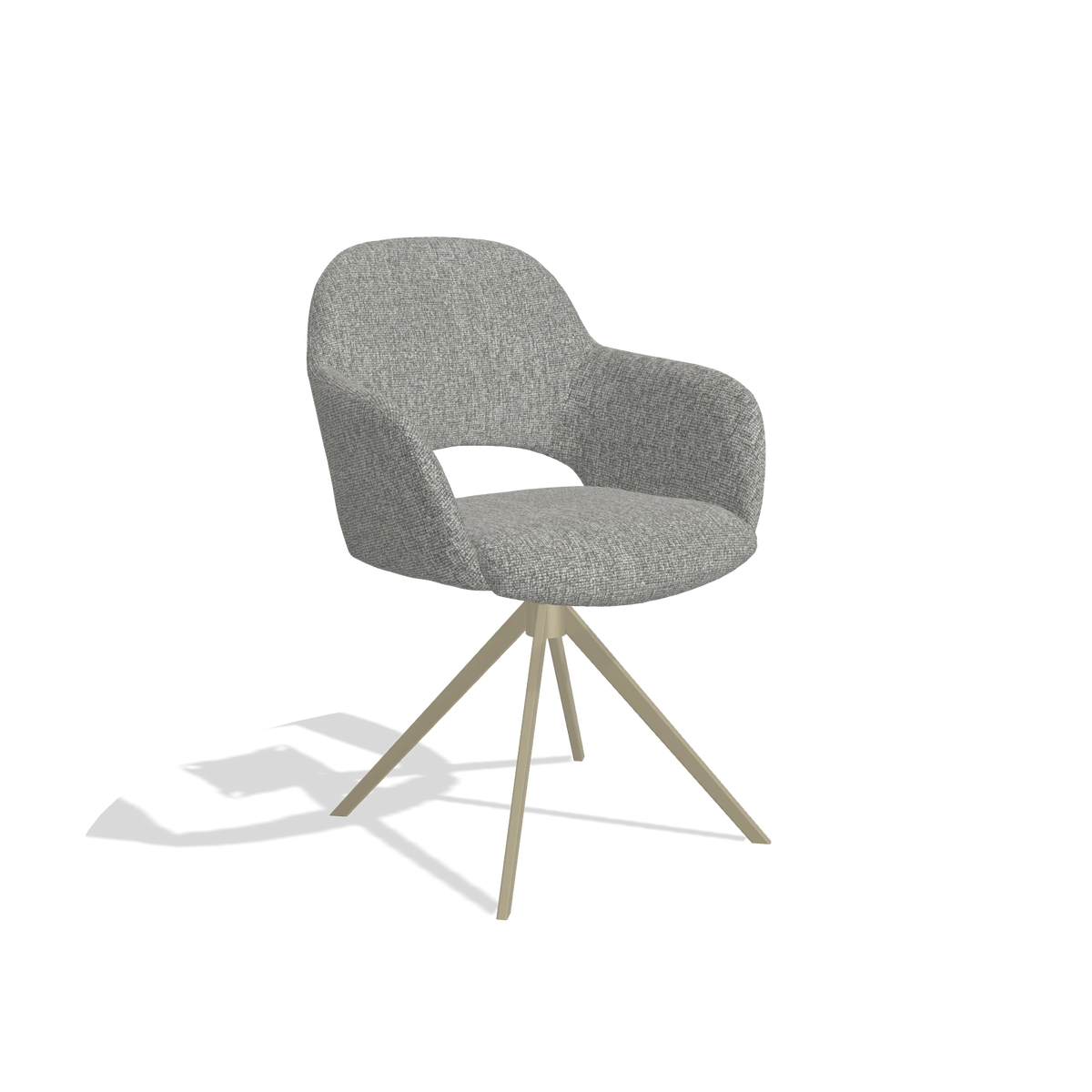 Dining Chair Julien 6585 in Lodge 40 fabric (grey), champagne swivel base, angled view