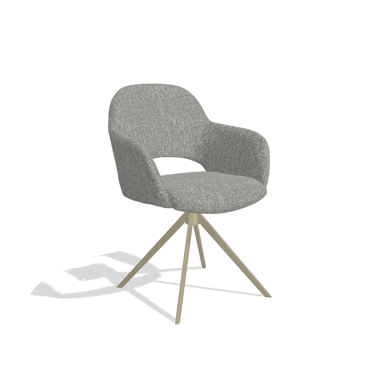 Dining Chair Julien 6585 in Lodge 40 fabric (grey), champagne swivel base, angled view