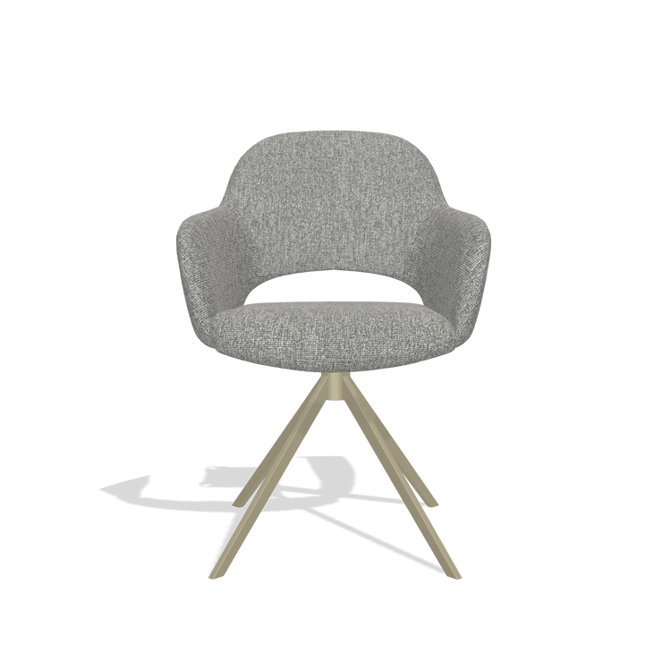 Dining Chair Julien 6585 in Lodge 40 fabric (grey), champagne swivel base, front view
