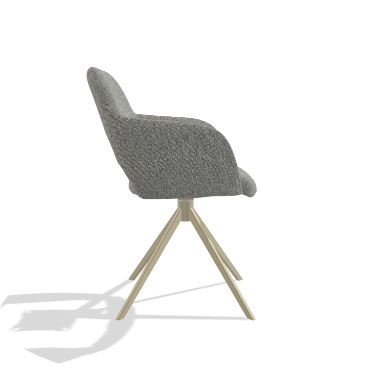 Dining Chair Julien 6585 in Lodge 40 fabric (grey), champagne swivel base, side view