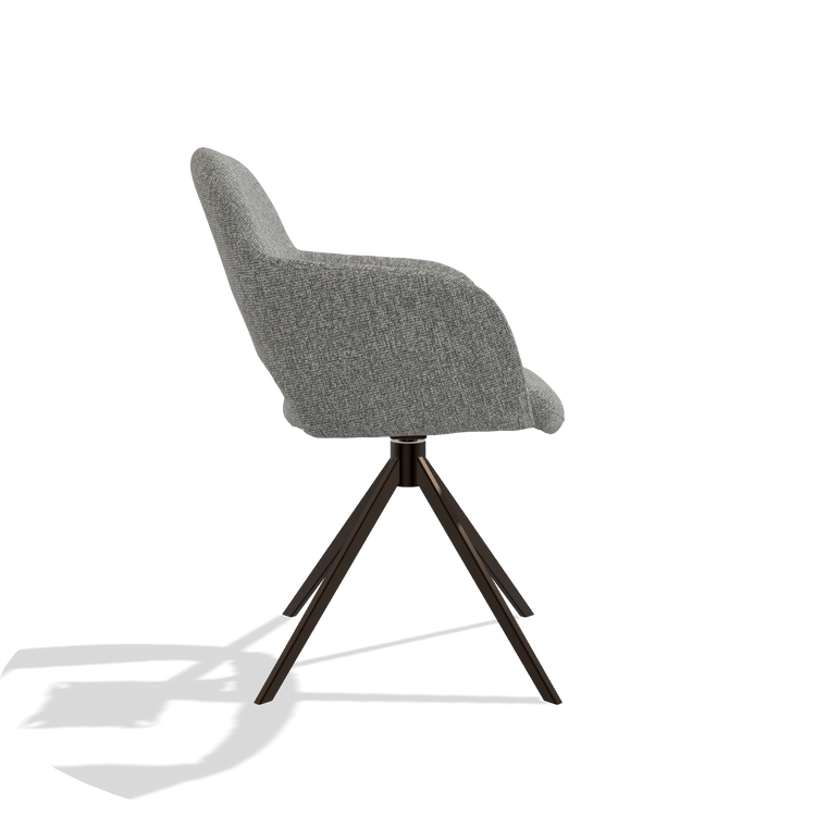 Dining Chair Julien 6585 in Lodge 40 fabric (grey), espresso swivel base, side view