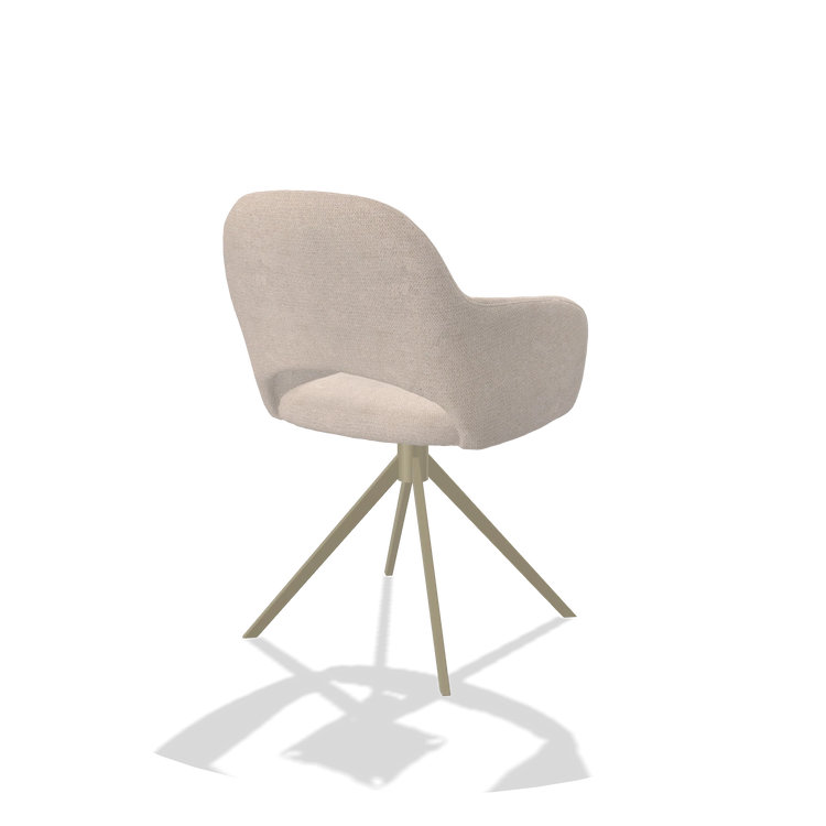 Chaise de salle à manger Julien 6585 en tissu Mito 01 (gris clair), pied pivotant en champagne, vue de trois-quarts arrière
