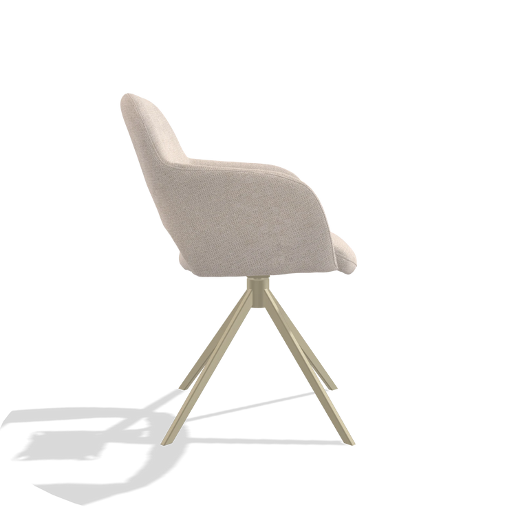 Chaise de salle à manger Julien 6585 en tissu Mito 01 (gris clair), pied pivotant en champagne, vue de profil