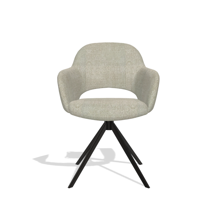 Dining Chair Julien 6585 in Niagara 903 fabric (greige), black swivel base, front view