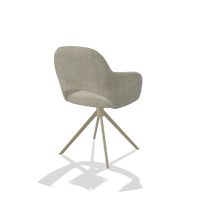 Dining Chair Julien 6585 in Niagara 903 fabric (greige), champagne swivel base, back angled view