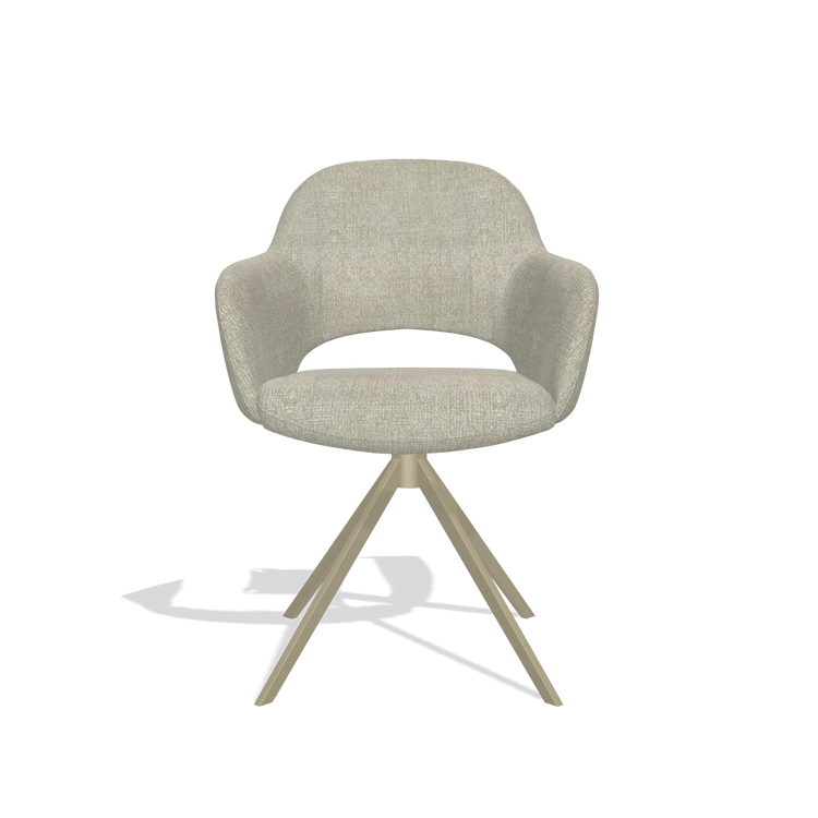Dining Chair Julien 6585 in Niagara 903 fabric (greige), champagne swivel base, front view
