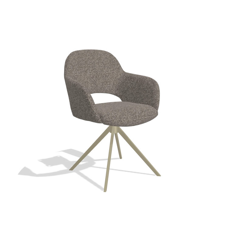 Dining Chair Julien 6585 in Oasis 108 fabric (dark grey), champagne swivel base, angled view
