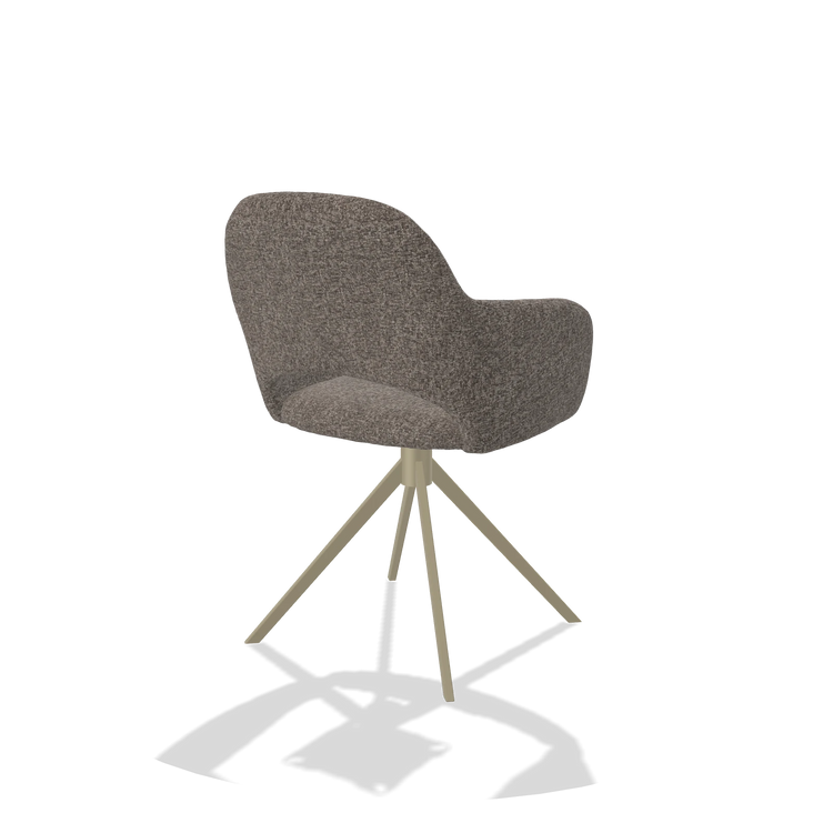 Dining Chair Julien 6585 in Oasis 108 fabric (dark grey), champagne swivel base, back angled view