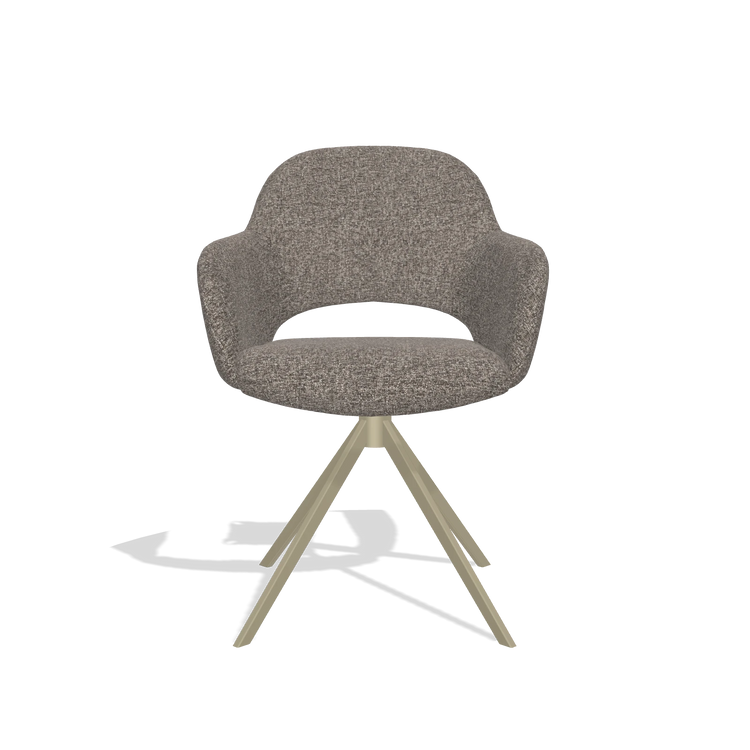 Dining Chair Julien 6585 in Oasis 108 fabric (dark grey), champagne swivel base, front view
