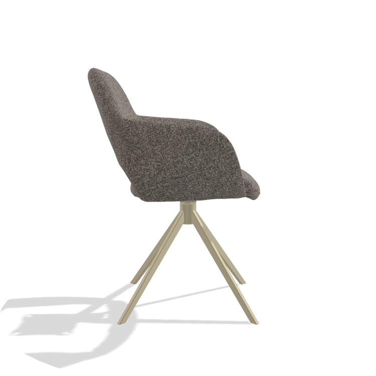 Dining Chair Julien 6585 in Oasis 108 fabric (dark grey), champagne swivel base, side view