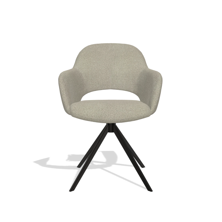Dining Chair Julien 6585 in Rhythm 05 fabric (greige), black swivel base, front view