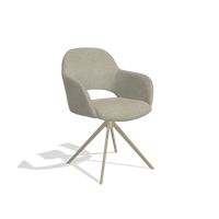 Dining Chair Julien 6585 in Rhythm 05 fabric (greige), champagne swivel base, angled view