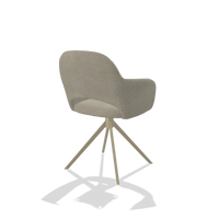 Dining Chair Julien 6585 in Rhythm 05 fabric (greige), champagne swivel base, back angled view