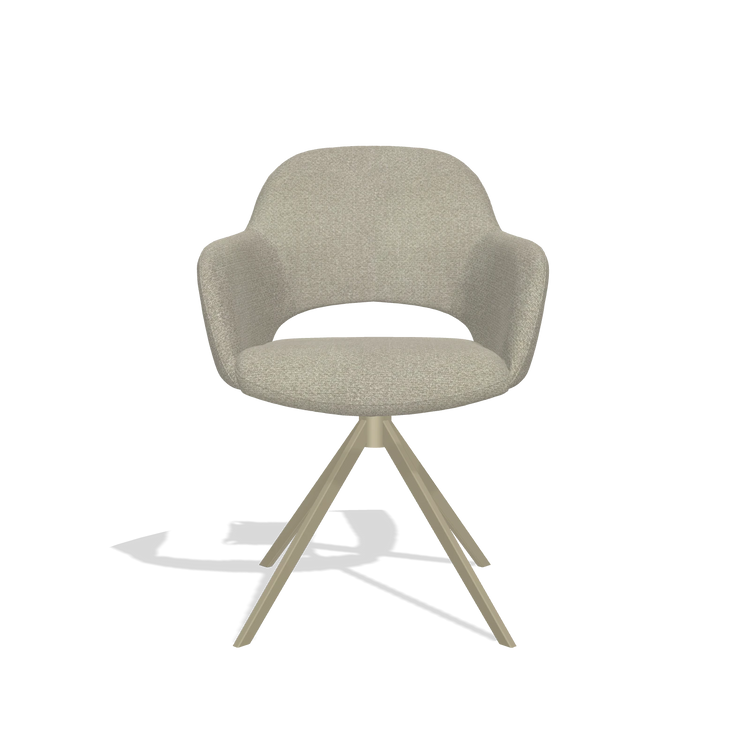 Dining Chair Julien 6585 in Rhythm 05 fabric (greige), champagne swivel base, front view