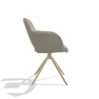 Dining Chair Julien 6585 in Rhythm 05 fabric (greige), champagne swivel base, side view