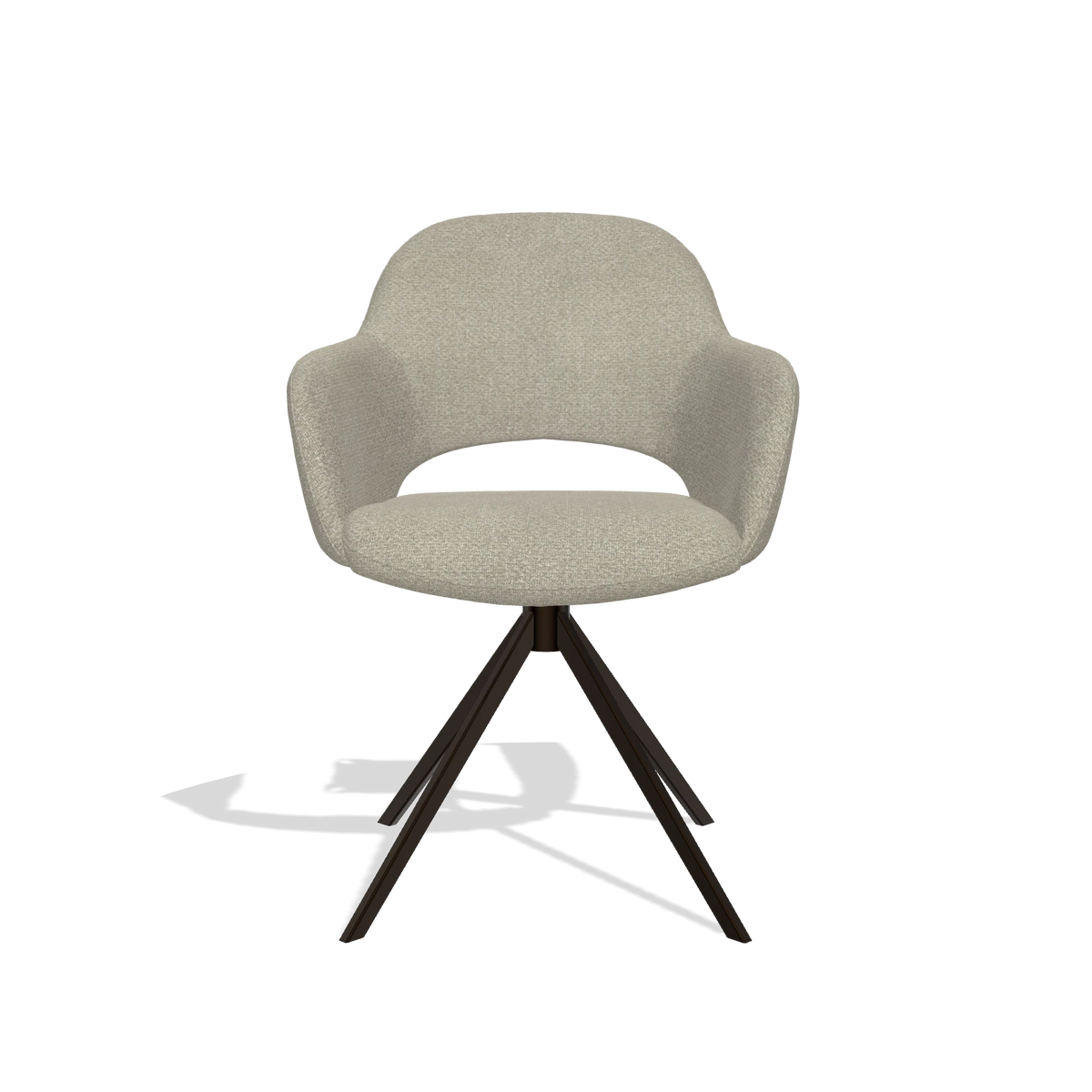 Dining Chair Julien 6585 in Rhythm 05 fabric (greige), espresso swivel base, front view