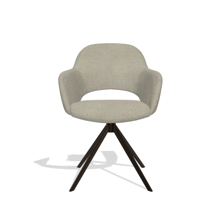 Dining Chair Julien 6585 in Rhythm 05 fabric (greige), espresso swivel base, front view
