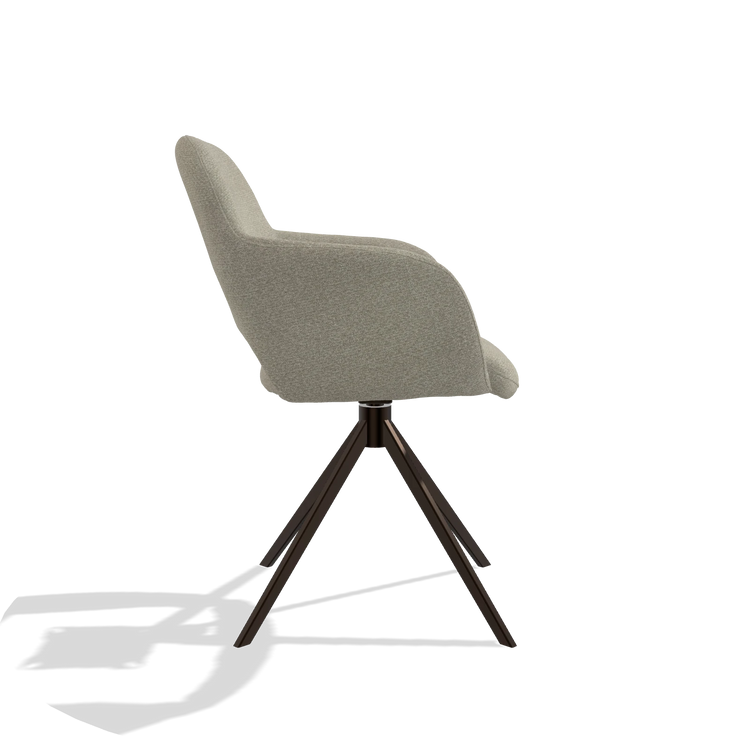 Dining Chair Julien 6585 in Rhythm 05 fabric (greige), espresso swivel base, side view