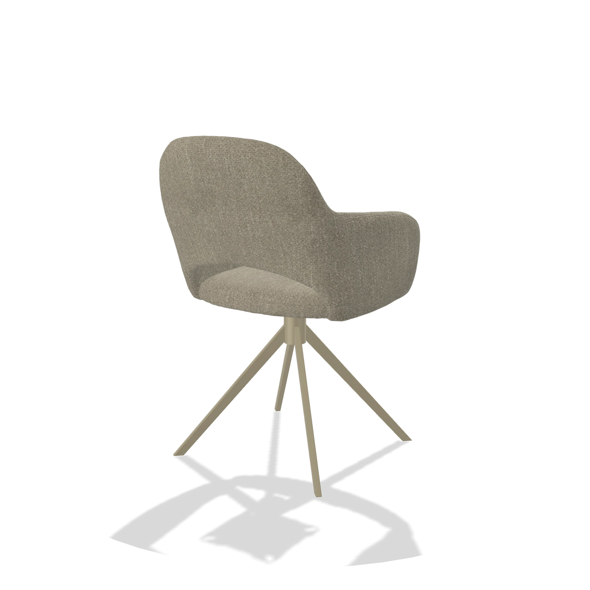 Dining Chair Julien 6585 in Rhythm 10 fabric (sage), champagne swivel base, back angled view