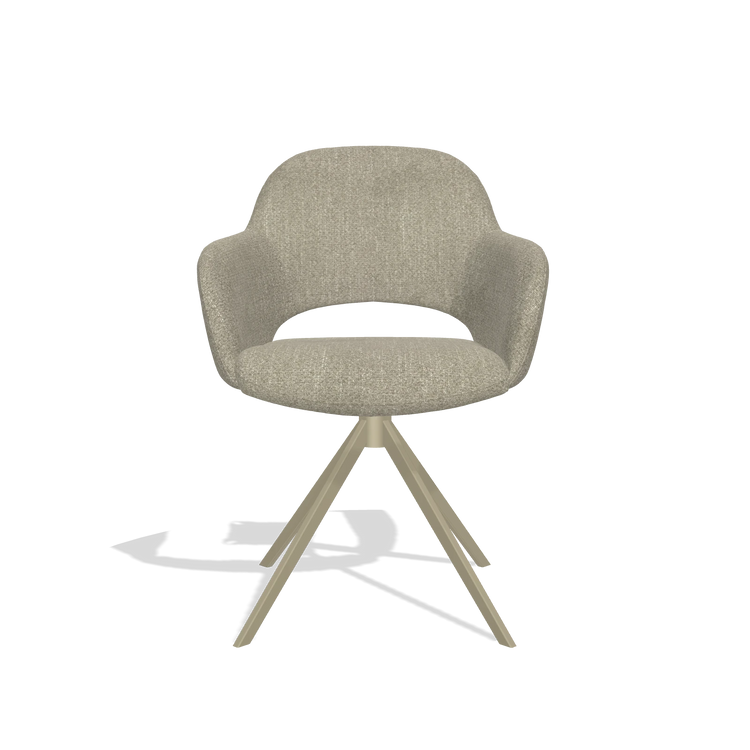 Dining Chair Julien 6585 in Rhythm 10 fabric (sage), champagne swivel base, front view