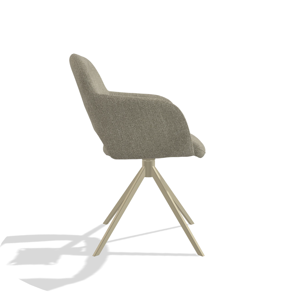 Dining Chair Julien 6585 in Rhythm 10 fabric (sage), champagne swivel base, side view