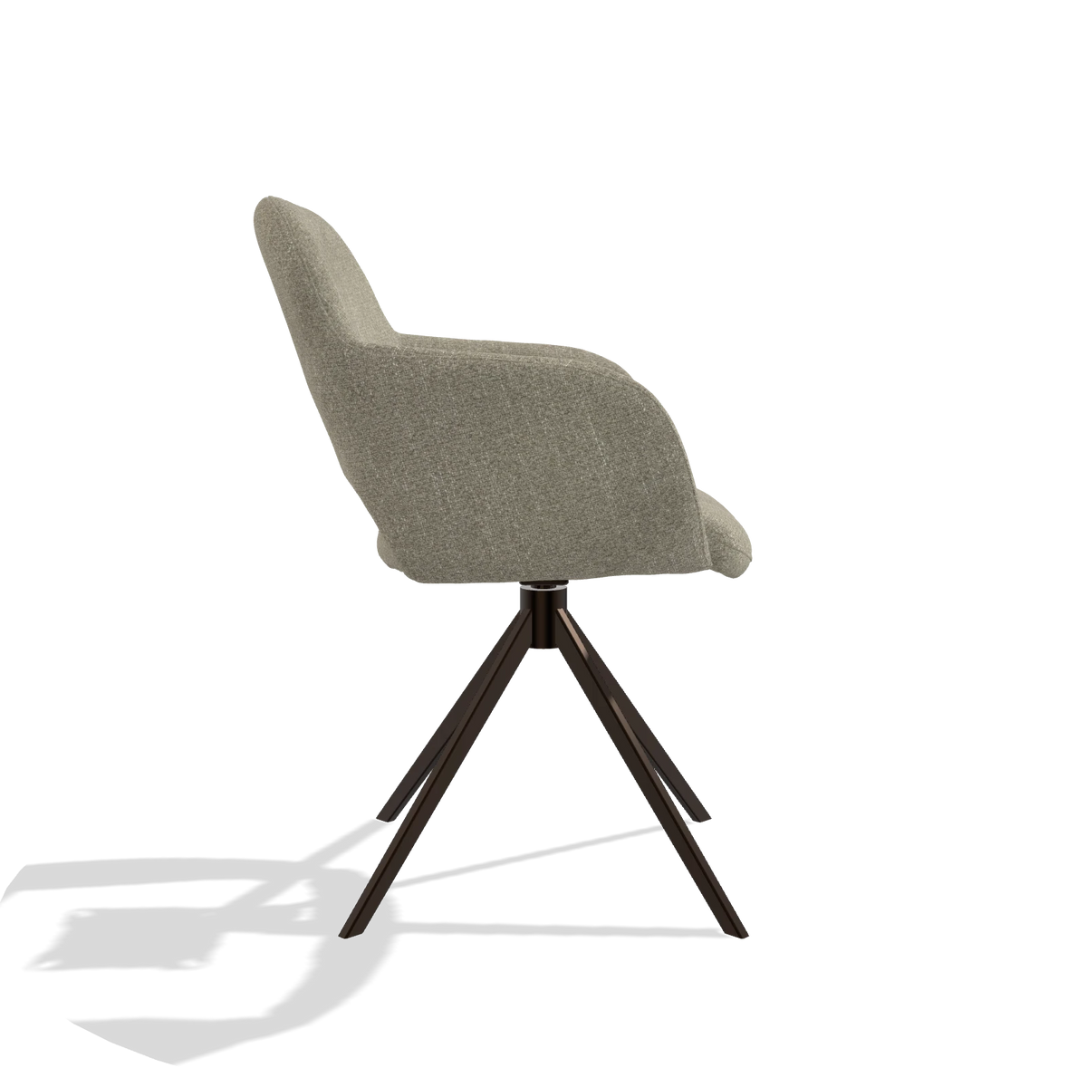 Dining Chair Julien 6585 in Rhythm 10 fabric (sage), espresso swivel base, side view