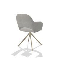 Chaise de salle à manger Julien 6585 en tissu Sneak 110 (grège), pied pivotant en champagne, vue de trois-quarts arrière
