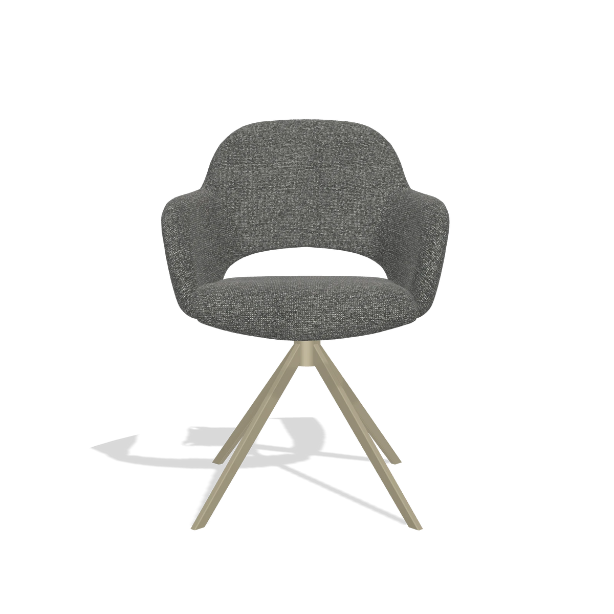 Silla de comedor Julien 6585 en tela Sneak 65 (gris oscuro), base giratoria en champán, vista frontal