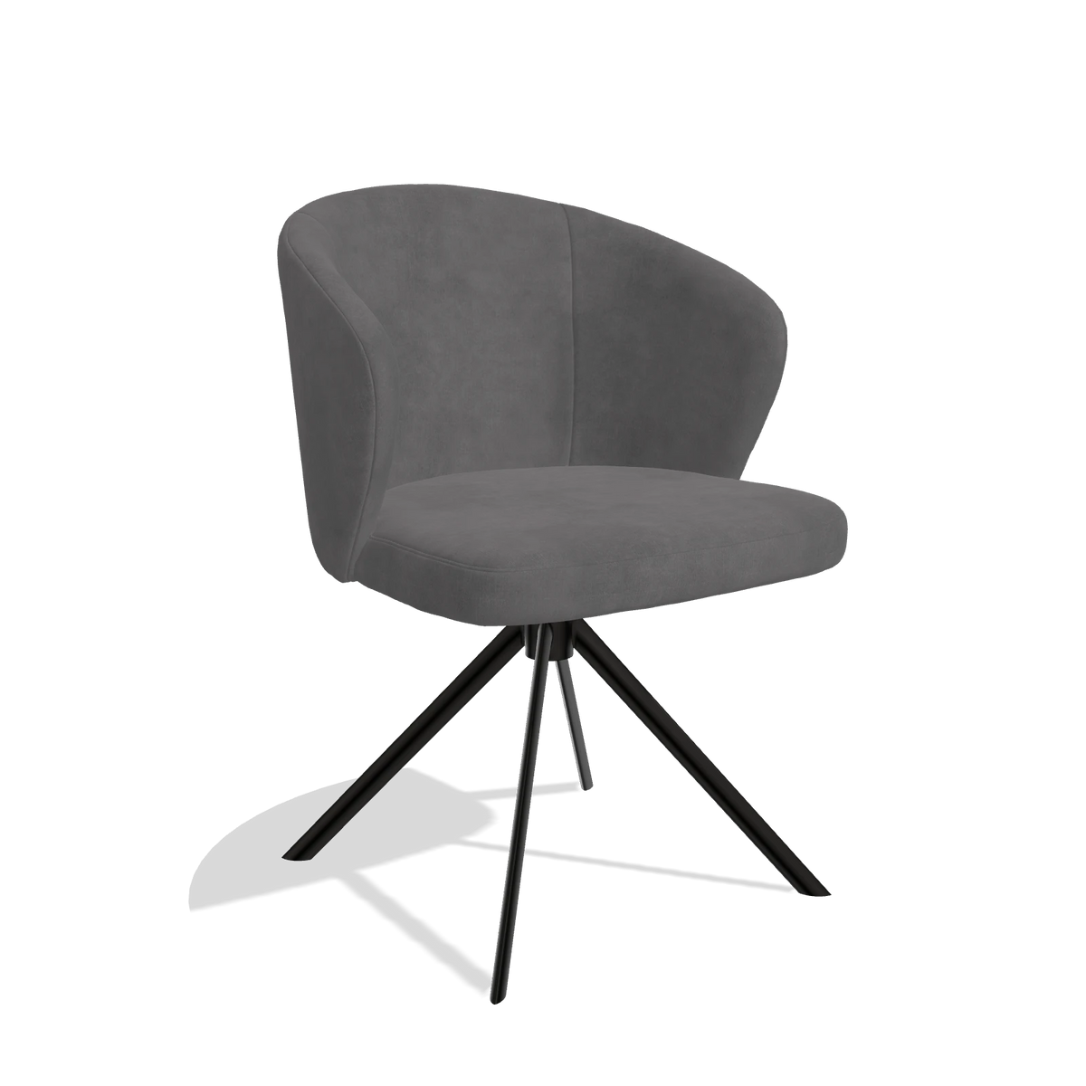 Dining Chair Lazio 6511 in Adore 180 fabric (dark grey), black swivel base, angled view