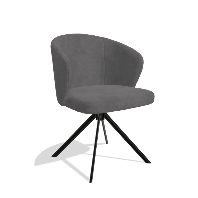 Dining Chair Lazio 6511 in Adore 180 fabric (dark grey), black swivel base, angled view