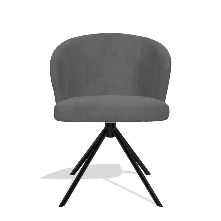 Dining Chair Lazio 6511 in Adore 180 fabric (dark grey), black swivel base, front view