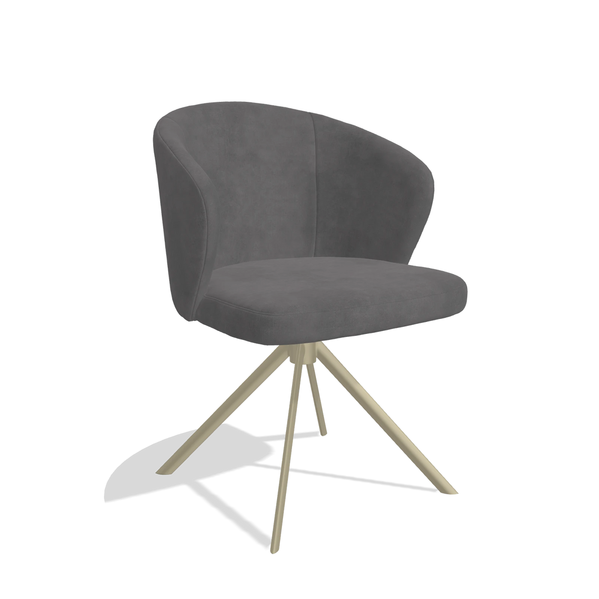Dining Chair Lazio 6511 in Adore 180 fabric (dark grey), champagne swivel base, angled view