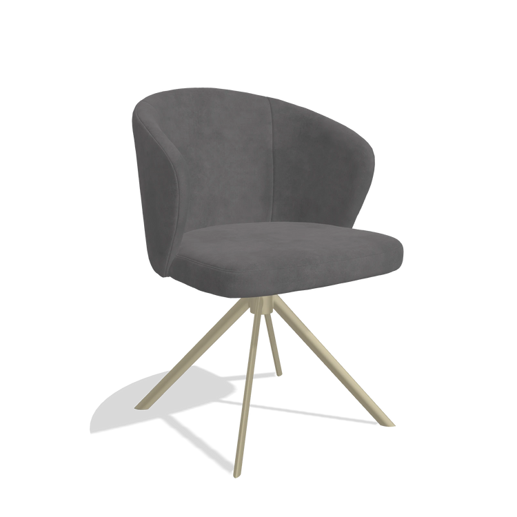 Dining Chair Lazio 6511 in Adore 180 fabric (dark grey), champagne swivel base, angled view