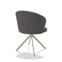 Dining Chair Lazio 6511 in Adore 180 fabric (dark grey), champagne swivel base, back angled view