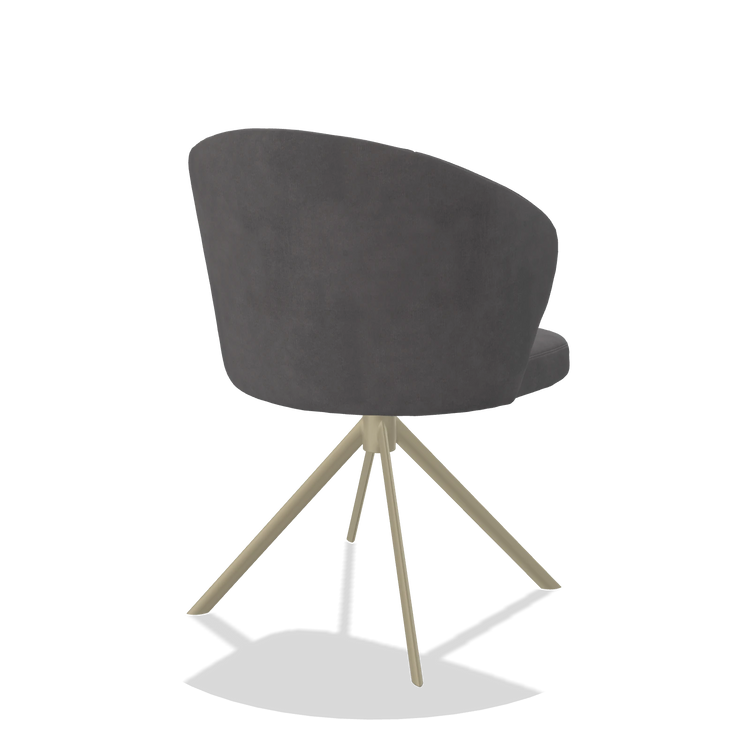 Dining Chair Lazio 6511 in Adore 180 fabric (dark grey), champagne swivel base, back angled view