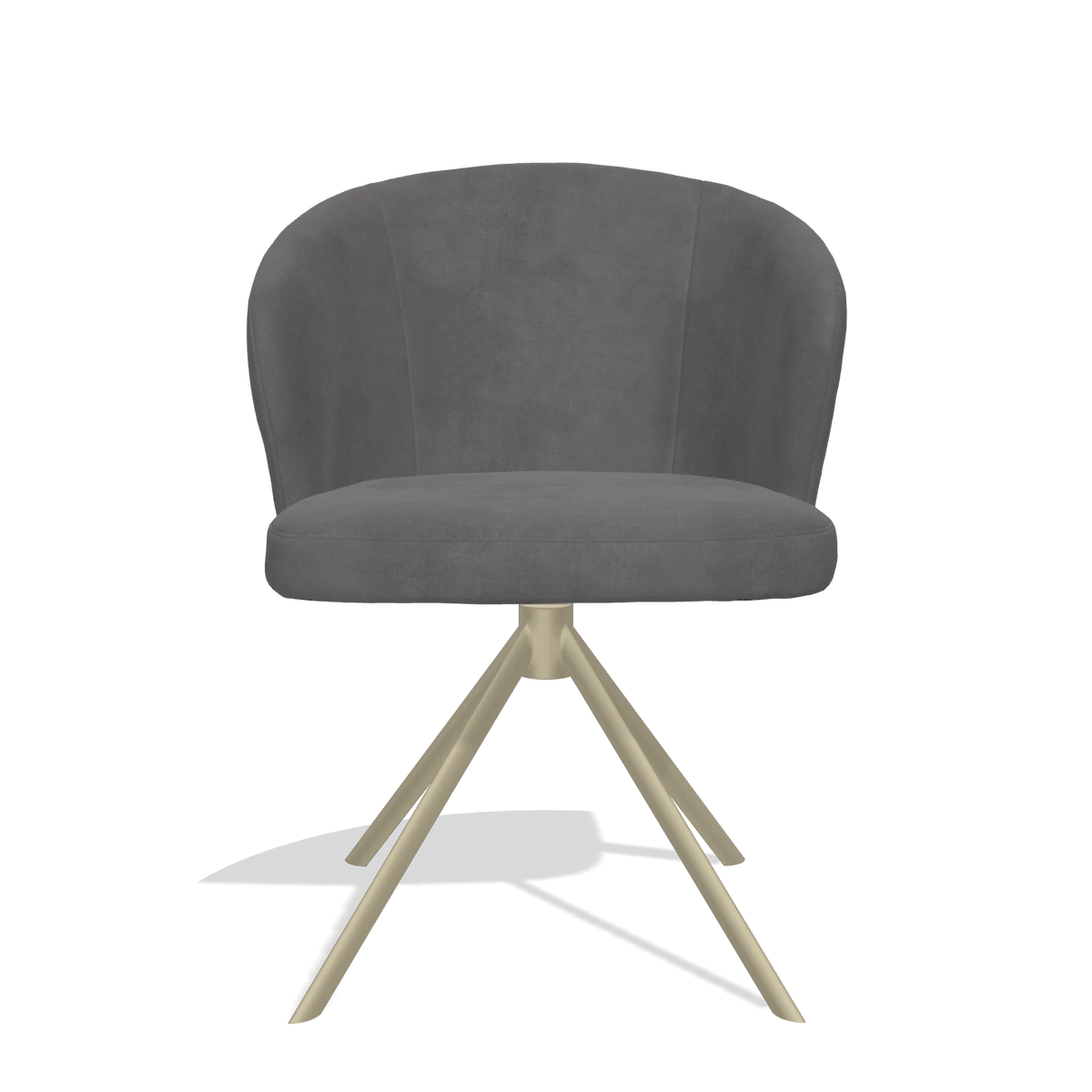 Dining Chair Lazio 6511 in Adore 180 fabric (dark grey), champagne swivel base, front view